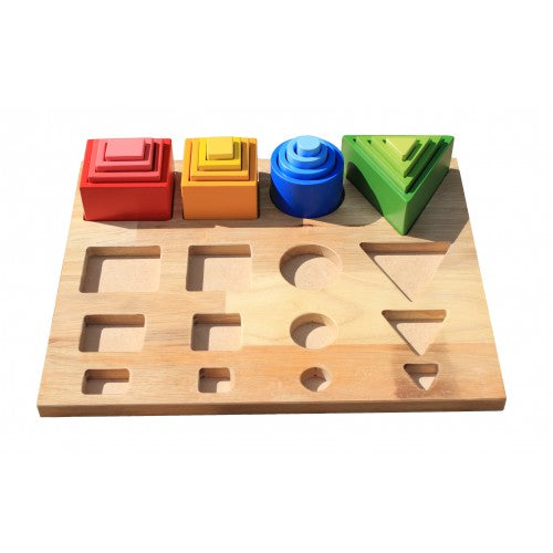 Montessori Inspired wooden 3D sorting and nesting board