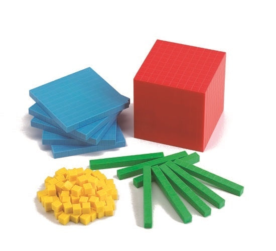 Plastic Colour Coded Tens Set - MAB Blocks - 100 Cubes 10 Rods 10 Flats 1 Base