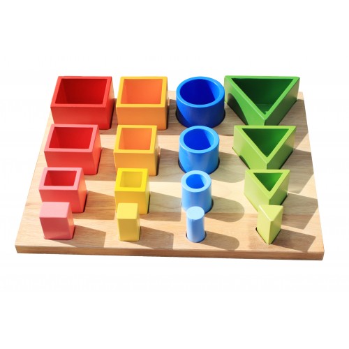 Montessori Inspired wooden 3D sorting and nesting board