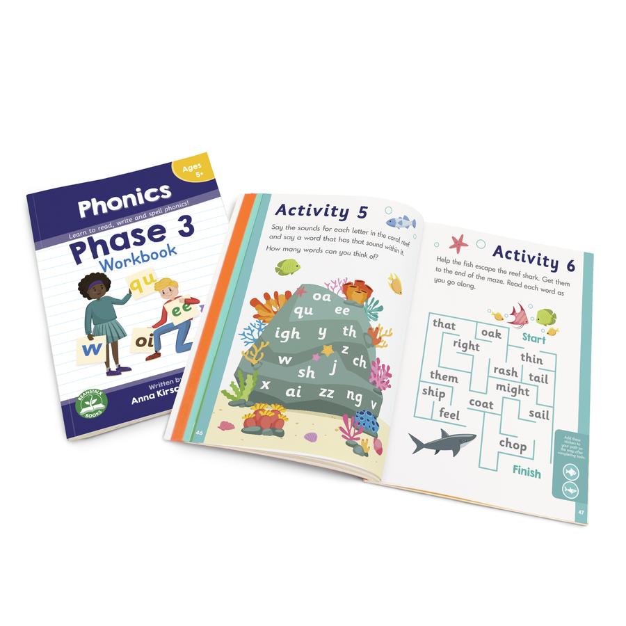 Phase 3 Workbook - Phonics Workbook - By Beanstalk Books - Ages 5+