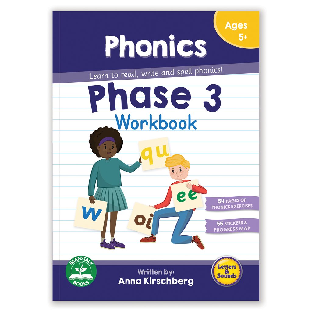 Phase 3 Workbook - Phonics Workbook - By Beanstalk Books - Ages 5+