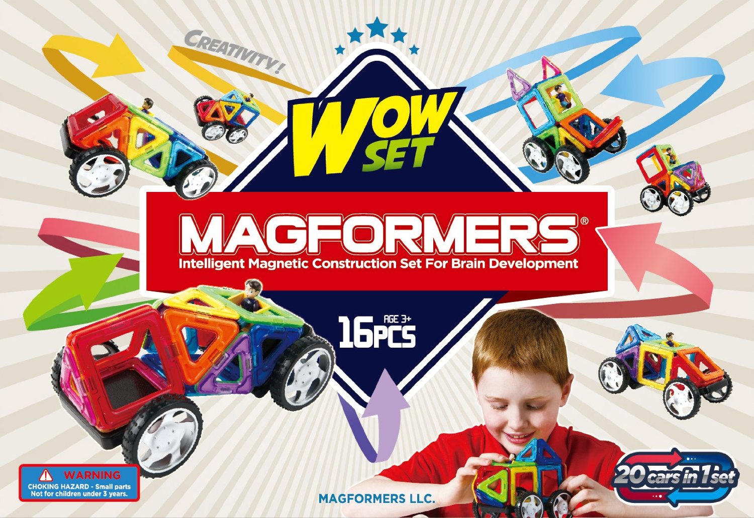 MAGFORMERS WOW 16pc - Magnetic Construction Set + Wheels - 707004