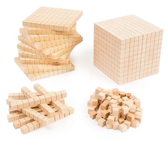 Wooden Tens Set - MAB Blocks - 100 Cubes 10 Rods 10 Flats 1 Base