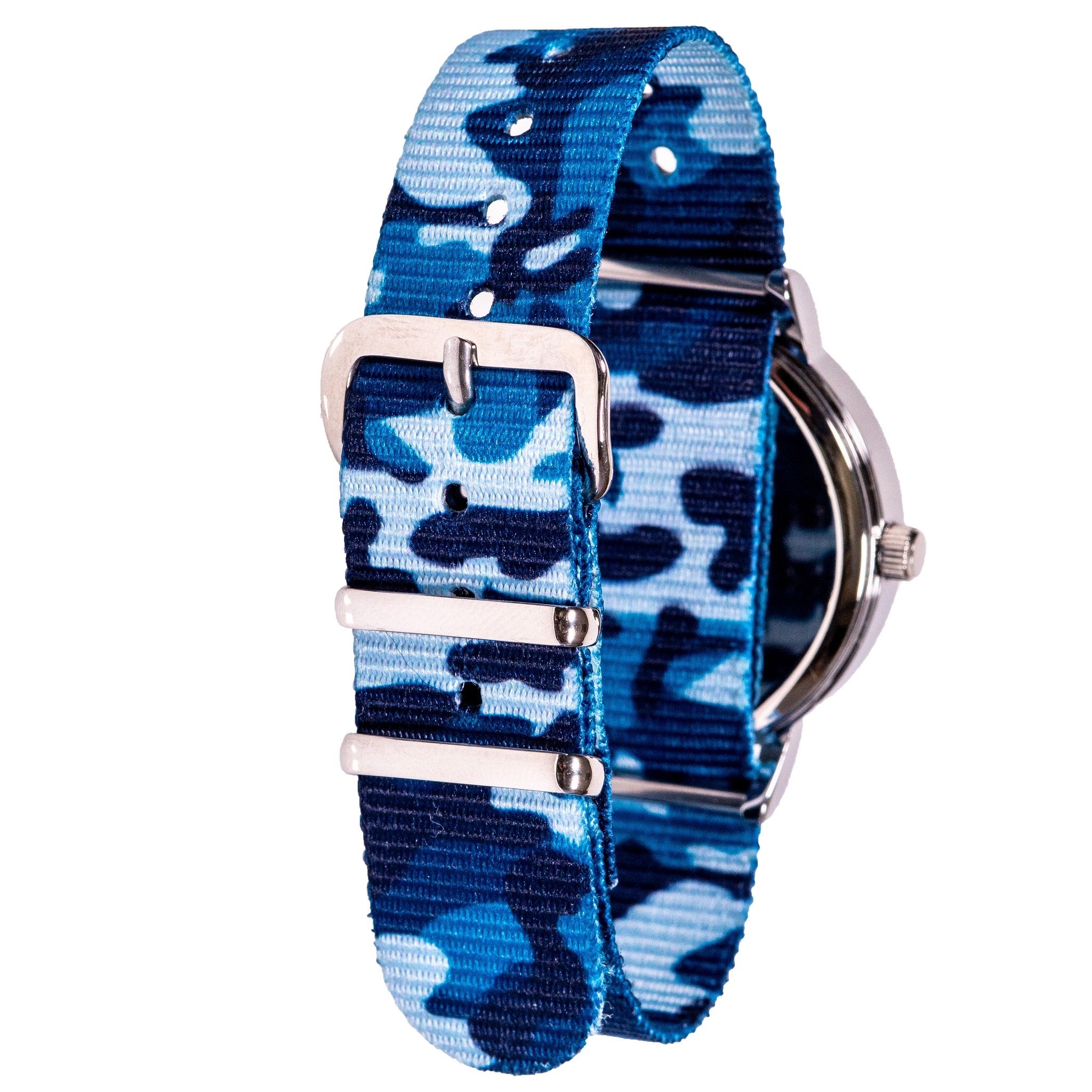 Easy Read Kids Watch ( Blue Camo with Black & Blue face ) Learn to tell the time ( Past and To )