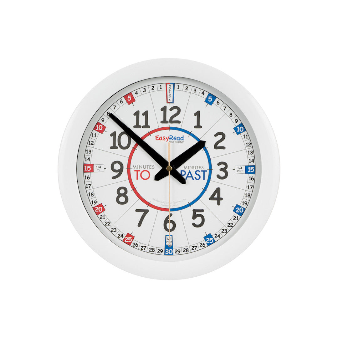 Easy Read Time Teacher Wall Clock 29cm Red/Blue Face