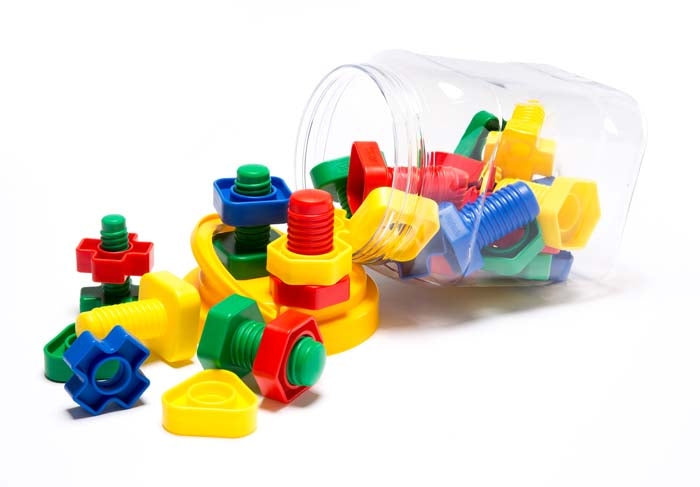 Plastic Toy Nuts & Bolts Jar